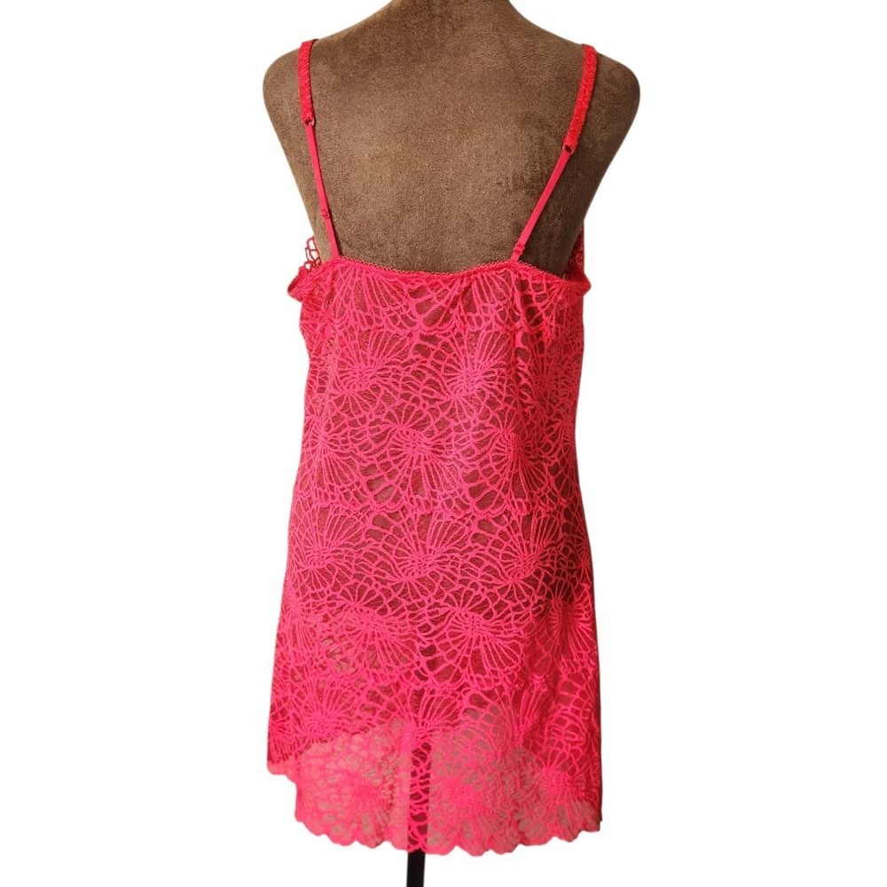 Josie Natori Slip Size L Women's Sleep Sheer Lace Bright Red Orange Stretch - Picture 3 of 8